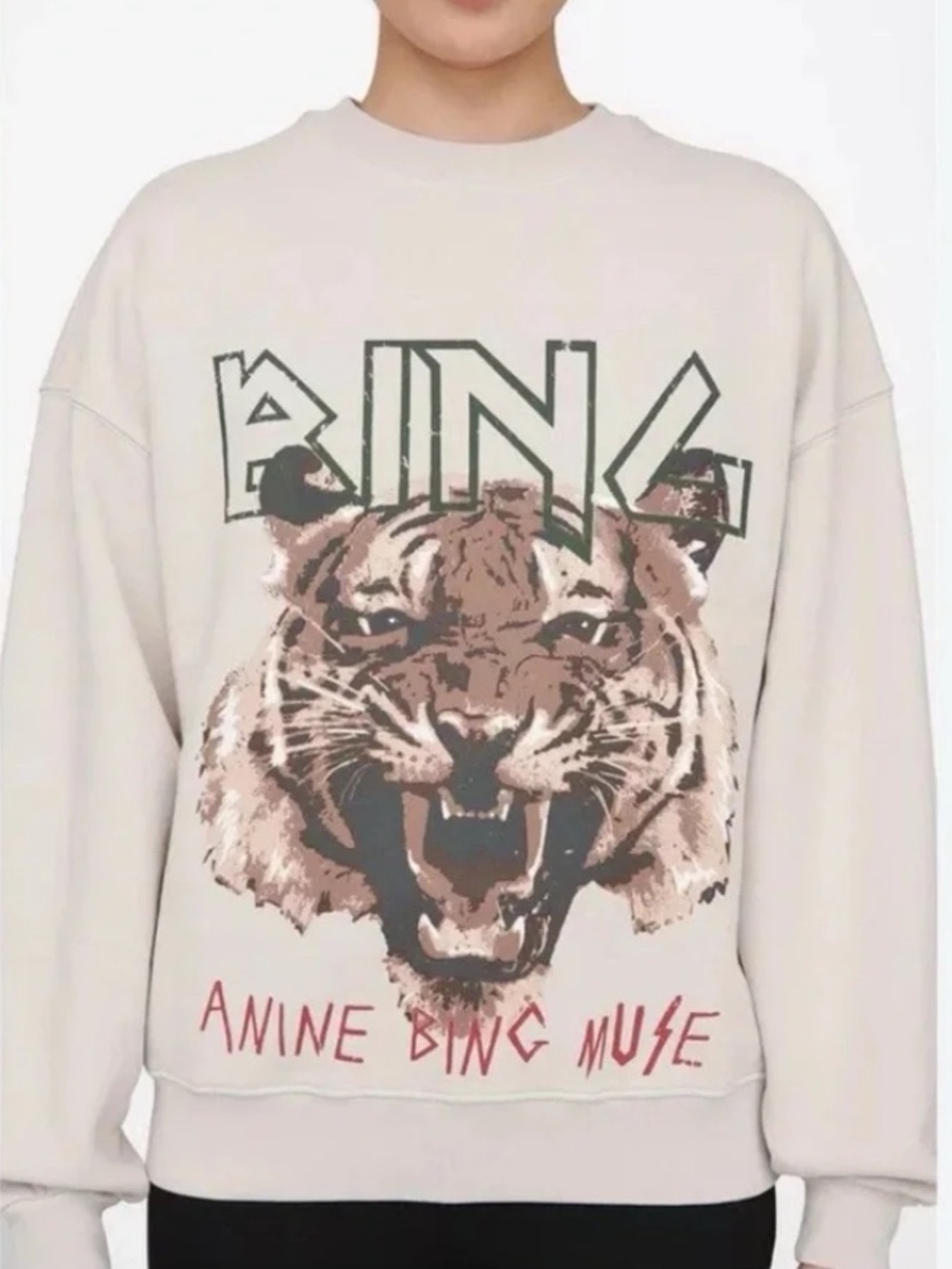 Anine Bing Cream Crewneck Sweatshirt with Tiger Graphic - Picture 2 of 8